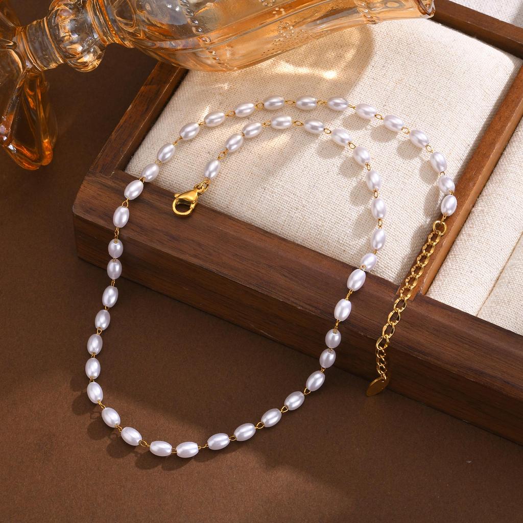 Imitation Pearl Necklace for Women, Stainless Steel Clavicle Chain, Exquisite Choker, Banquet Gifts Jewelry