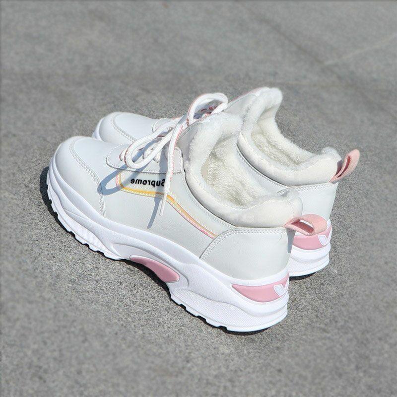 Autumn and Winter Sports Shoes Women's Velvet Cotton Shoes Dad Shoes Female Student Korean Version Versatile Little White Shoes Casual Thick Sole I