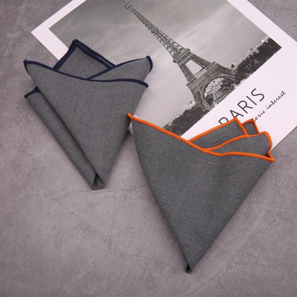 British Men's Formal White Linen-Cotton Pocket Square Handkerchief - Gray Check Design.