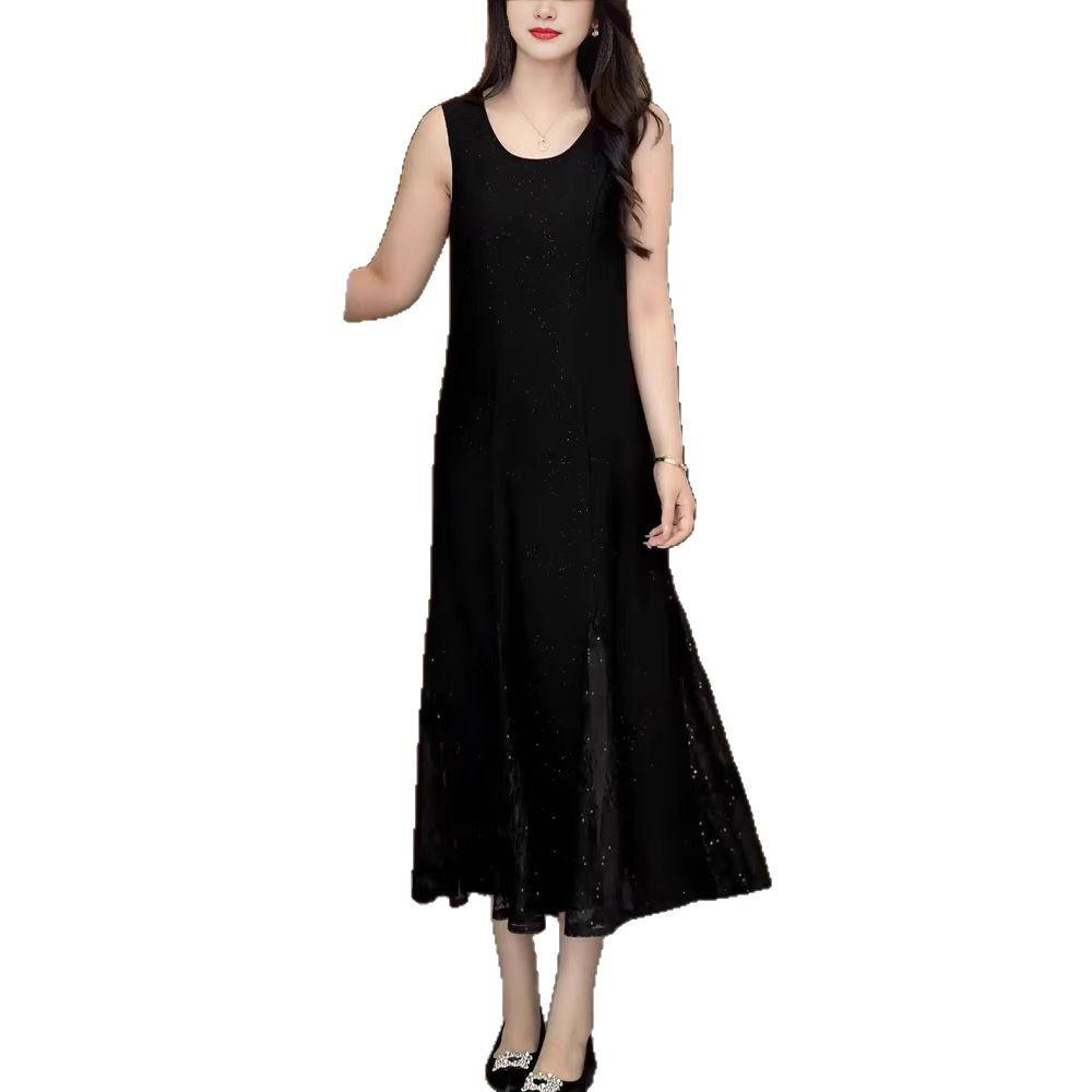 Temperament Sleeveless Black Dress Women's Summer New Loose and Thin Versatile Bottom Fishtail Vest Skirt