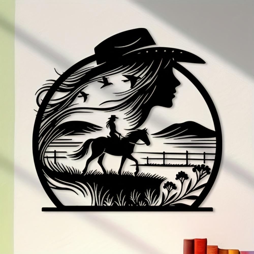 1pc Rustic Metal Wall Art Cowboy Cowgirl Farmhouse Outdoor Fence Decor New Year Gift Western Style
