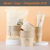 Household Disposable Cutlery Set, Paper Bowl, Paper Cup Chopsticks Three-piece Set, Bowl and Chopsticks Set for 10 People