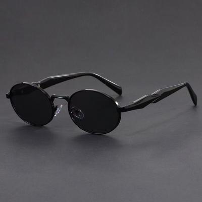 Retro Men Oval Sunglasses Women Black Lens Round Punk Outdoor Sun Glasses Vintage Metal Frame Shades Eyewear UV400