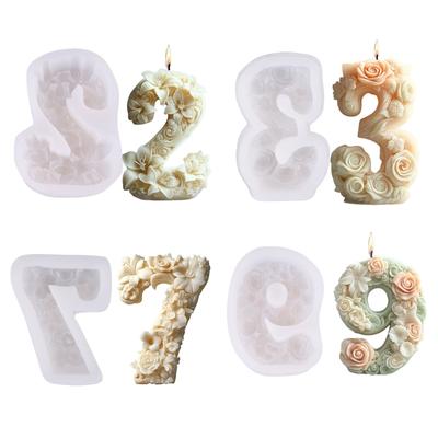 3D Blumen-Zahlen Silikon Kerzenformen für Epoxidharz Kerze Seife Heimdekoration Herstellung Gips Silikonformen