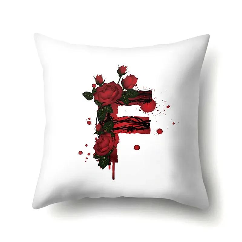Red Rose English Letter Printing Pattern Cushion Cover Home Living Room Sofa Decoration Square Polyester Pillow