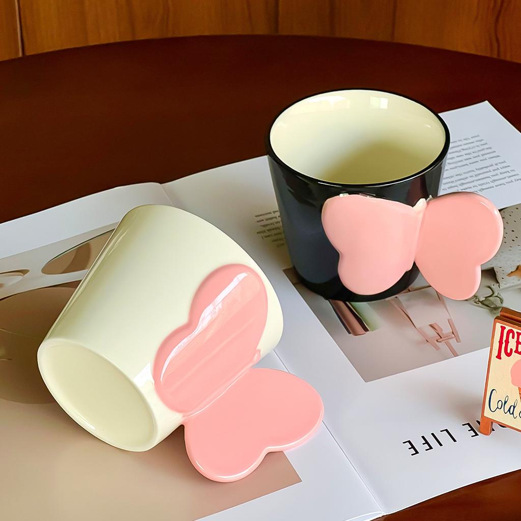 BRPink Butterfly Ceramic Mug Cartoon Coffee Cup Milk Mug Girl's Gift Birthday Present Afternoon Tea Sets Teacup Mugs Coffee CupsEY