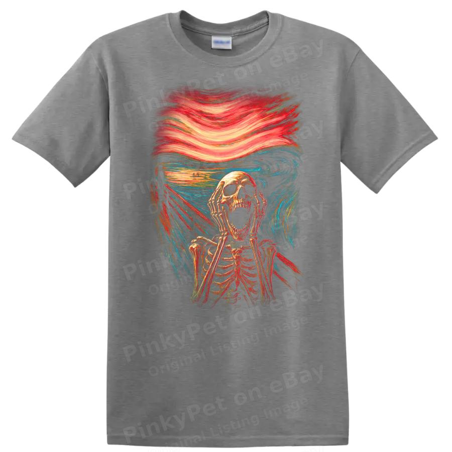 Skeleton Scream T Shirt Horror Art Design Graphic Tee Perfect for Halloween