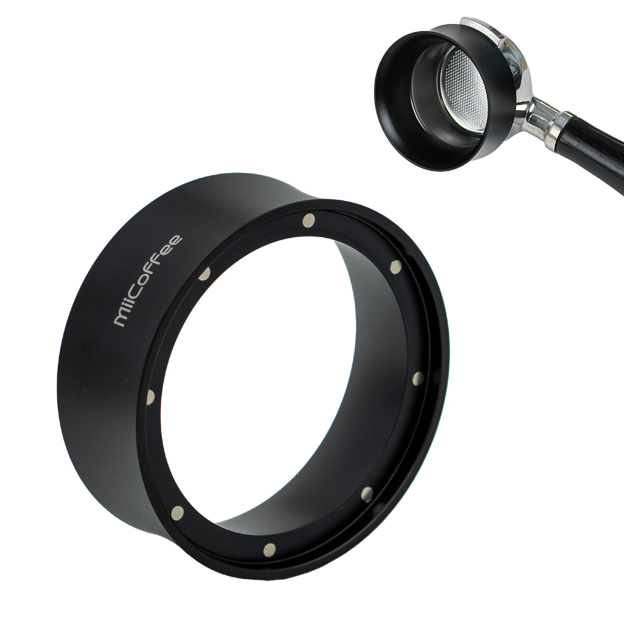 

MiiCoffee 58mm Magnetic Pour Funnel Espresso Coffee Pour Ring Anodized Aluminum with 9 Magnetized Steel Compatible with 58mm Portafilters - - Pieces, чёрный