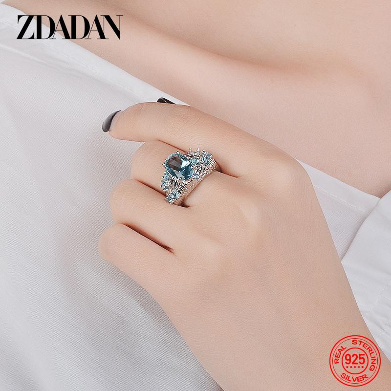 925 Silver Aquamarine Ring for Women Fashion Wedding Jewelry