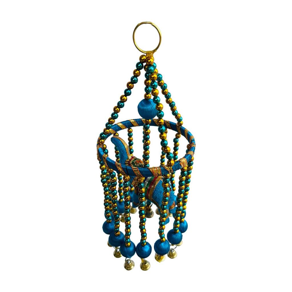 Traditional Windchimes|Hanging Ring Elephants with Bells|Polyester Handcrafted Latkan|Decorative Door Hanging Latkan (Multicolor)