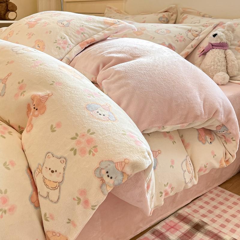 Thickened Milk Fleece Four-Piece Set Cartoon Coral Fleece Quilt Cover Fleece Bedding Flannel Sheets