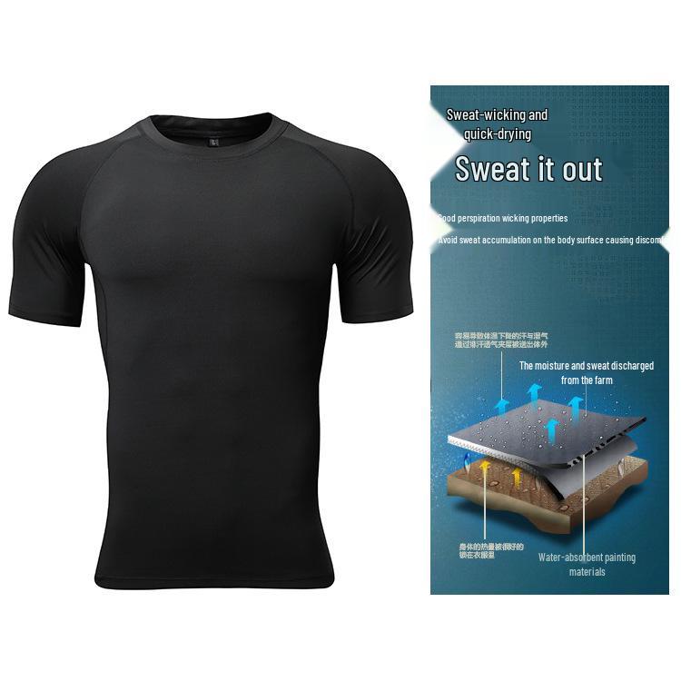 Men's Quick-Dry Compression Basketball T-Shirt: Breathable, Elastic Crew Neck, Tight-Fitting, Short-Sleeved Sportswear.
