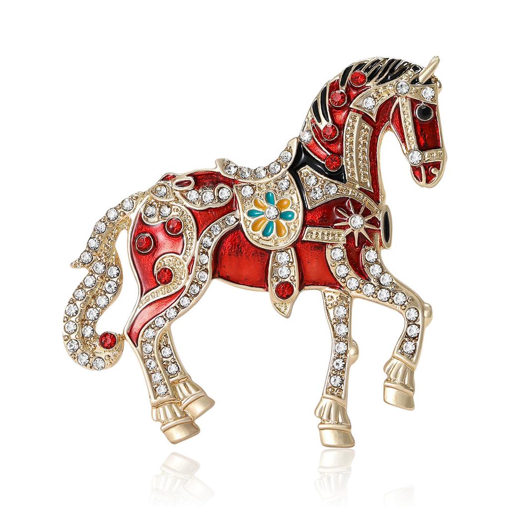 Rhinestone Horse Brooch for Women Unisex Enamel Animal Lapel Pins Gifts