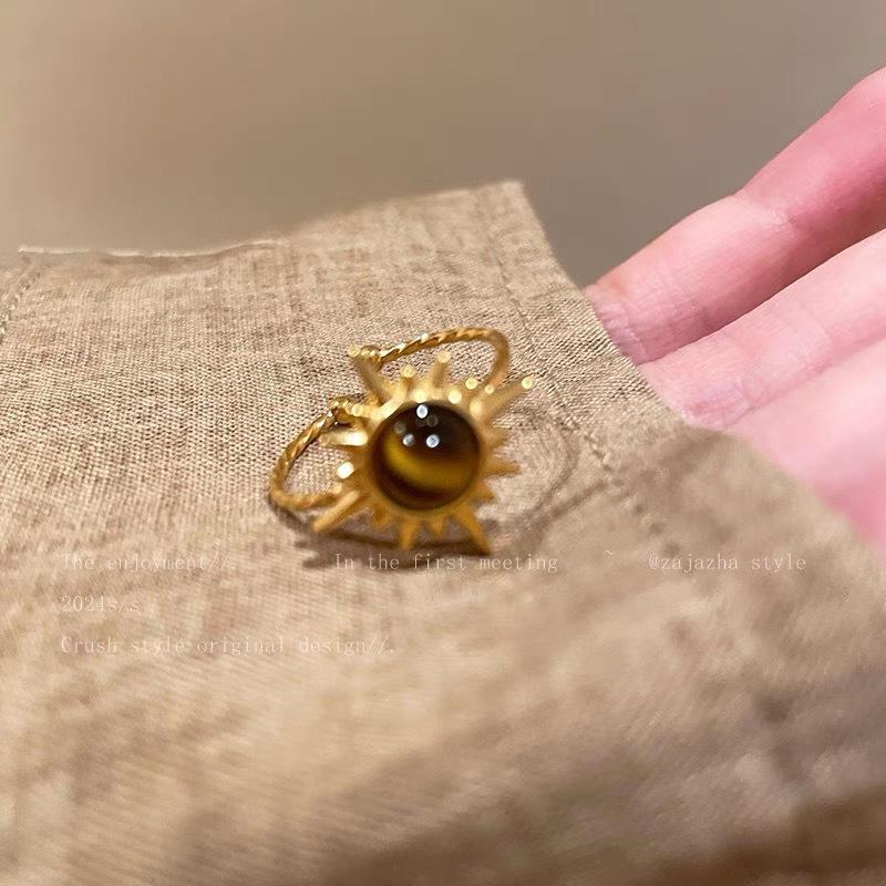 

Sunflower Tiger Eye Stone Ring - Women s High-end Ring with Sophisticated Design - Limited Edition Design Ring Sunflower золотой