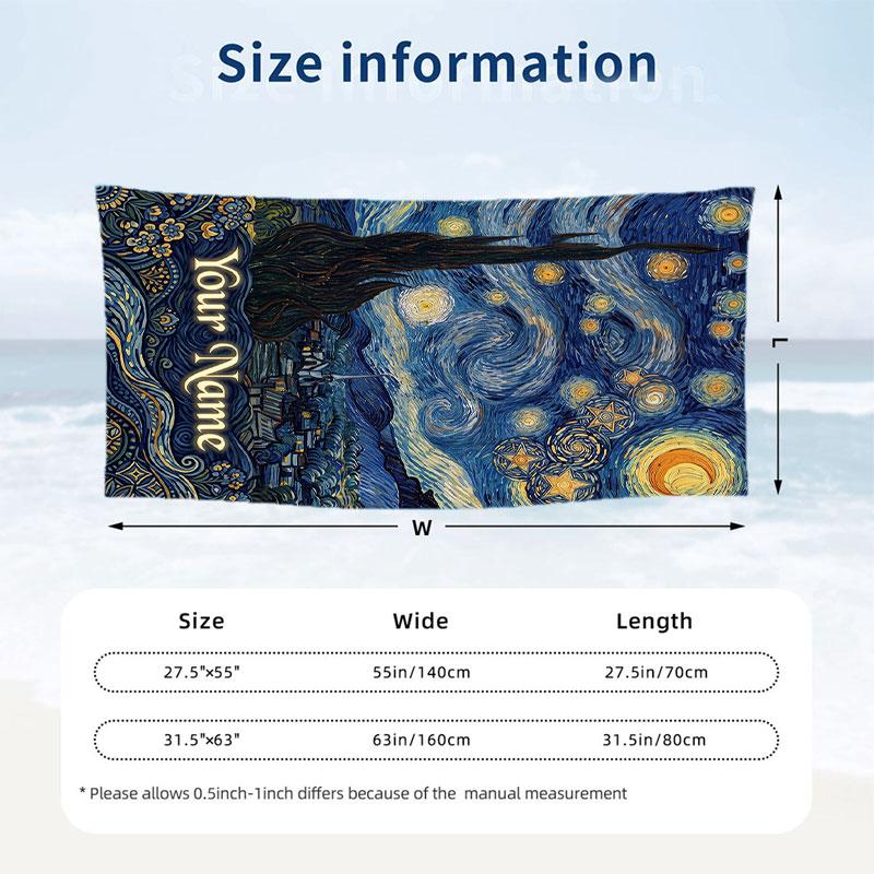 Starlit Mandala Theme Quick Dry Beach Towel Custom Name Text Print Large Sand Resistant Towel Beach Vacation