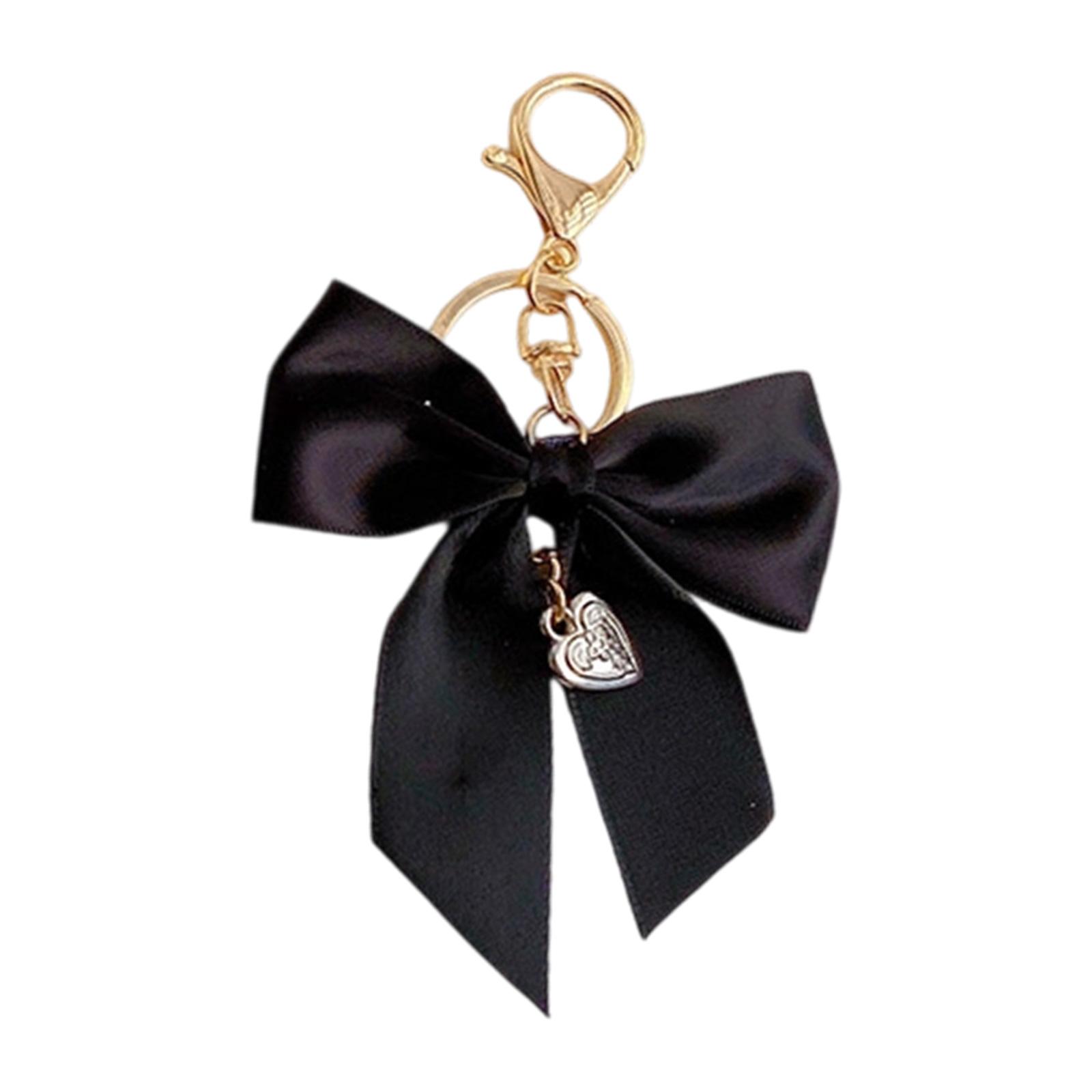 

Elegant Ribbon Bows Keychain With Imitation Pearls Detail For Handbag Purse Decoration Practical Alloy Keyring Accessory A чёрный
