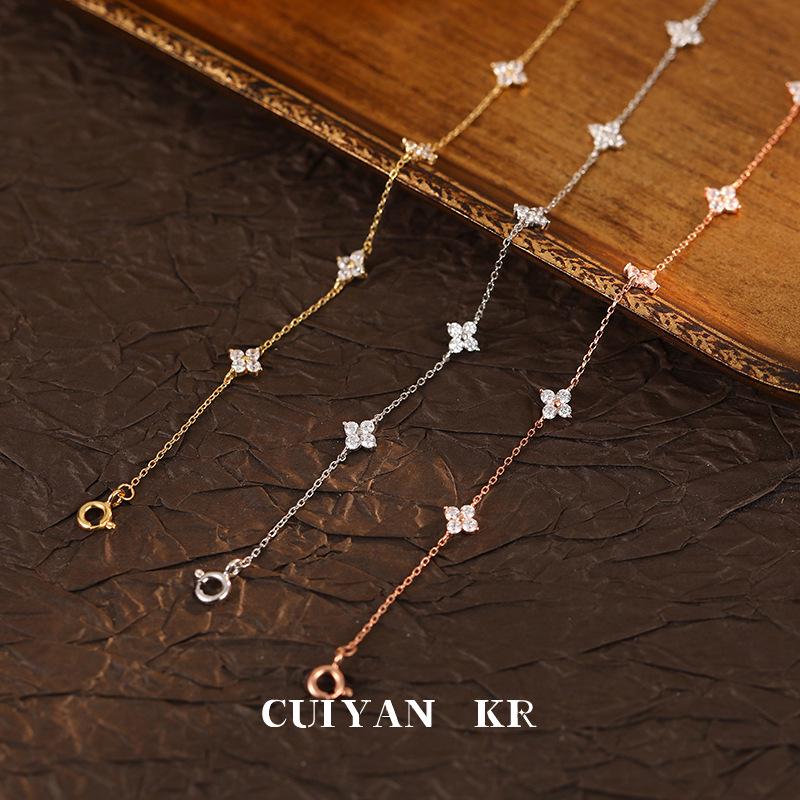 Cui Yan S925 Sterling Silver Four-Leaf Clover Bracelet - Women's Light Luxury Japanese Korean Style Starry Sky Jewelry