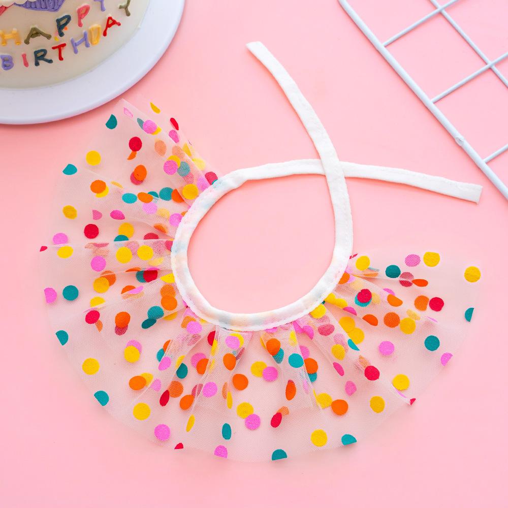 Pet Polka Dot Lace Bib Birthday Products Cat Dog Korean Color Polka Dot Collar INS Headgear