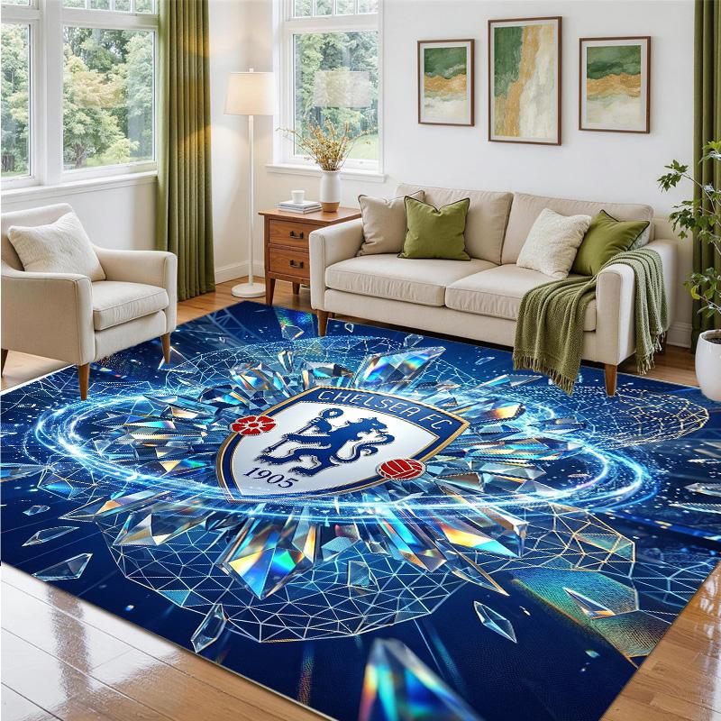 Chelsea FC Design Crystal Velvet Rug Soft Decorative Mat for Bedroom Entrance
