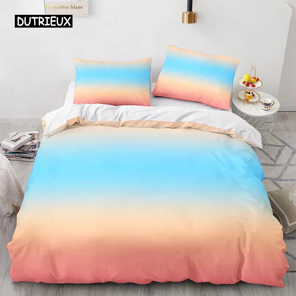 Rainbow Gradient Duvet Cover Set Queen Size Cute Bedding for Kids Girls Polyester Quilt Cover Single King Twin