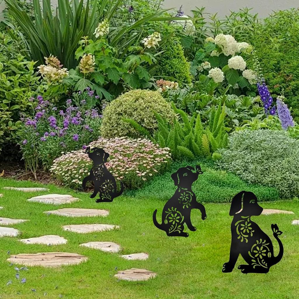 2 Pack Metal Dog Stakes Garden Decor Stakes Black Dog Silhouette Statue for Outside Metal Dog Ornaments for Outdoor Garden Home Patio Yard Decor