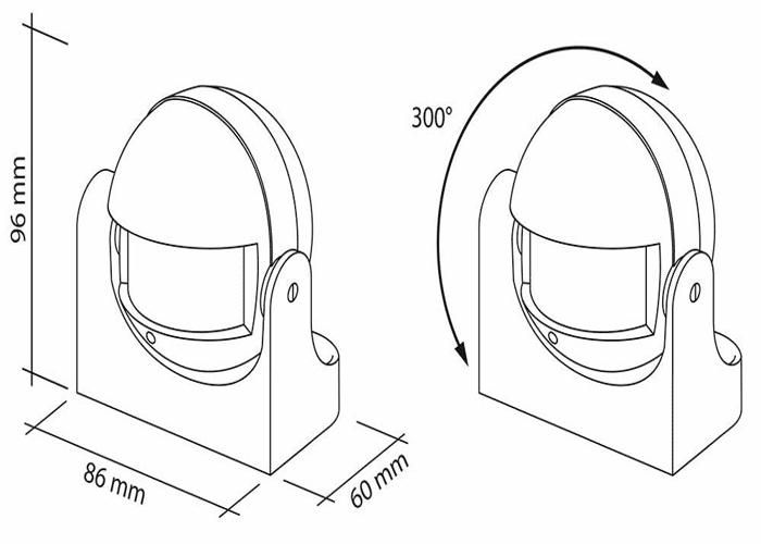 Detektor pohybu - sebson - iroutba - 12m - 180° - venkovní montáž