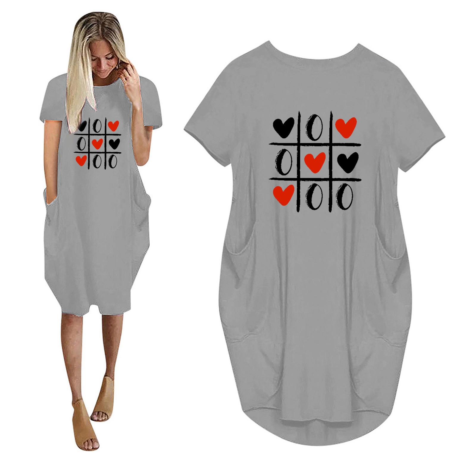

Women s Drees Love Printing Casual Pocket Short Sleeve Round Neck Dress
