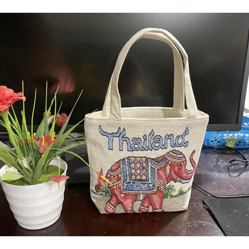 Small canvas bag double-sided embroidered tote bag elephant tote bag large capacity women's bag tote bag