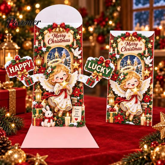 Reindeer Design Holiday Stationery 3D Pop Up Christmas Card, Money Gift Card Holder with Decorative Paper Craft Cards Cash Slot, Hummingbird