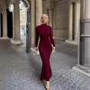 Robe longue tricotée pour femme, élégante, col roulé, manches longues, pull, automne, hiver, sexy, robe de fête de Noël