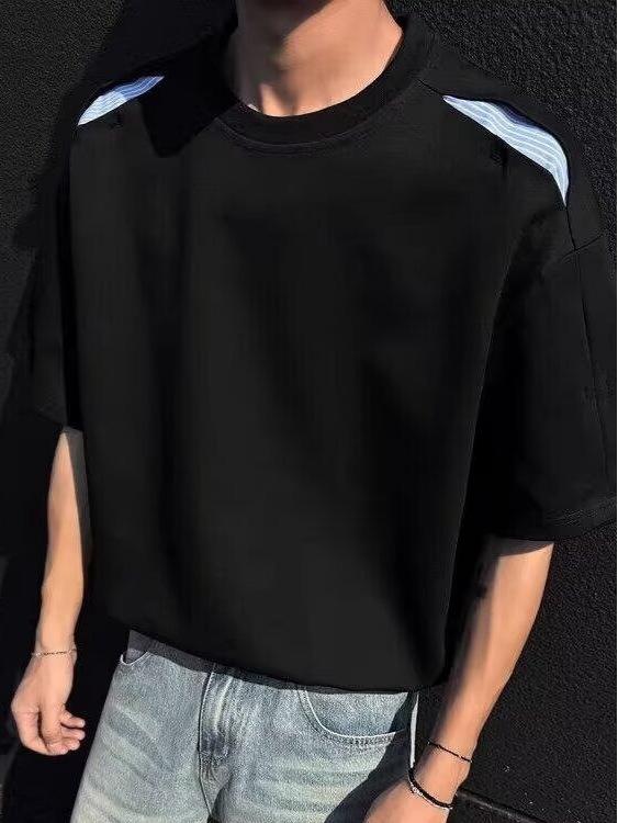 Unisex American Patchwork Short Sleeve T-shirt - Casual Summer Style, Loose Fit Round Neck.