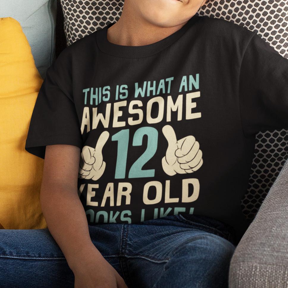 

Boys 12th Birthday T-Shirt Kids Cotton Awesome 12 Year Old GIFT Idea XL