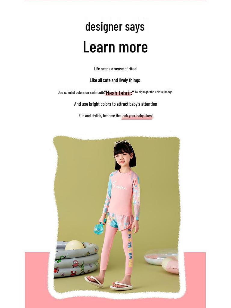Maillot de bain pour fille à manches longues et pantalon - Protection solaire d'été, Tailles S/M/L