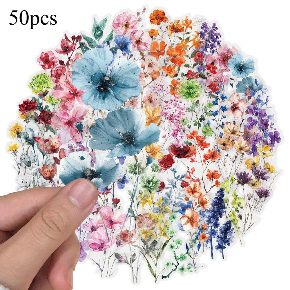 

50pcs Ink Flower Sticker Transparent Brochure Flower Material Decorative Guitar Notebook Stickers Home Decoration Craft Projects