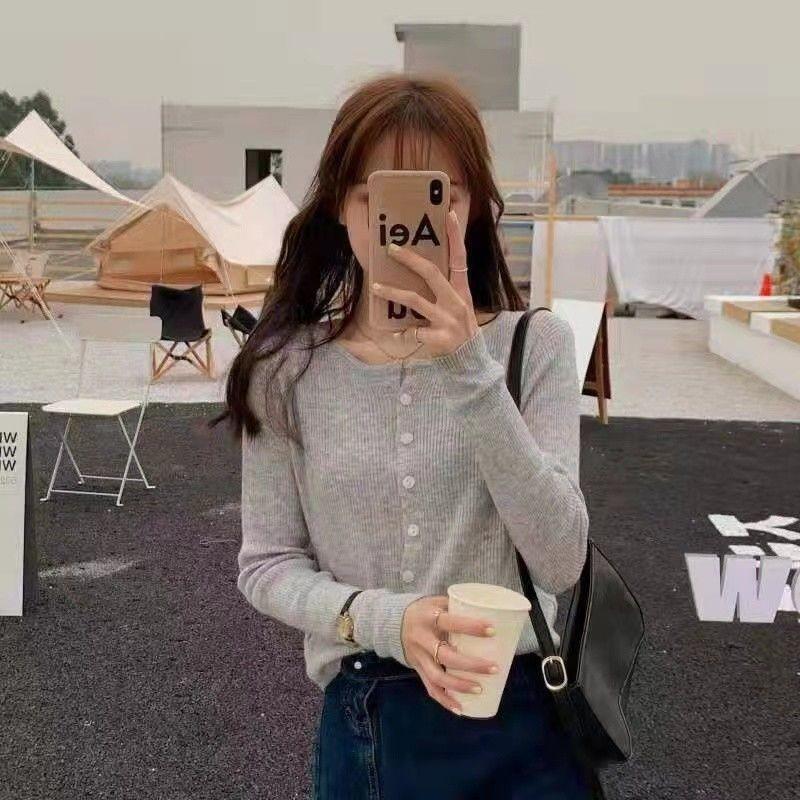 Women's Knit Cardigan Autumn Winter Gentle Chic Small Coat Long Sleeve V-neck Thin Outer Wear Versatile Top