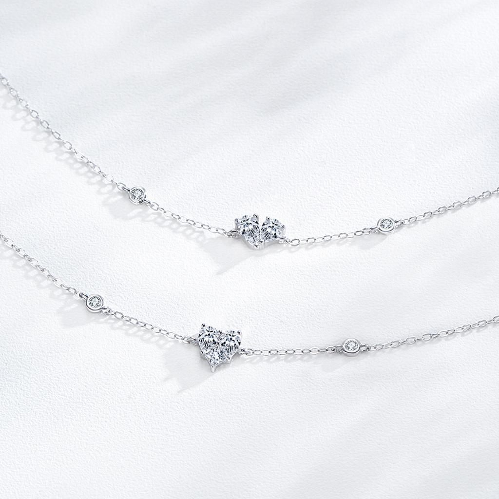 Moissanite 925 Sterling Silver Minimalist Heart-shaped Geometric Design Diamond Bracelet Adjustable Stacked Fashion Wedding Gift