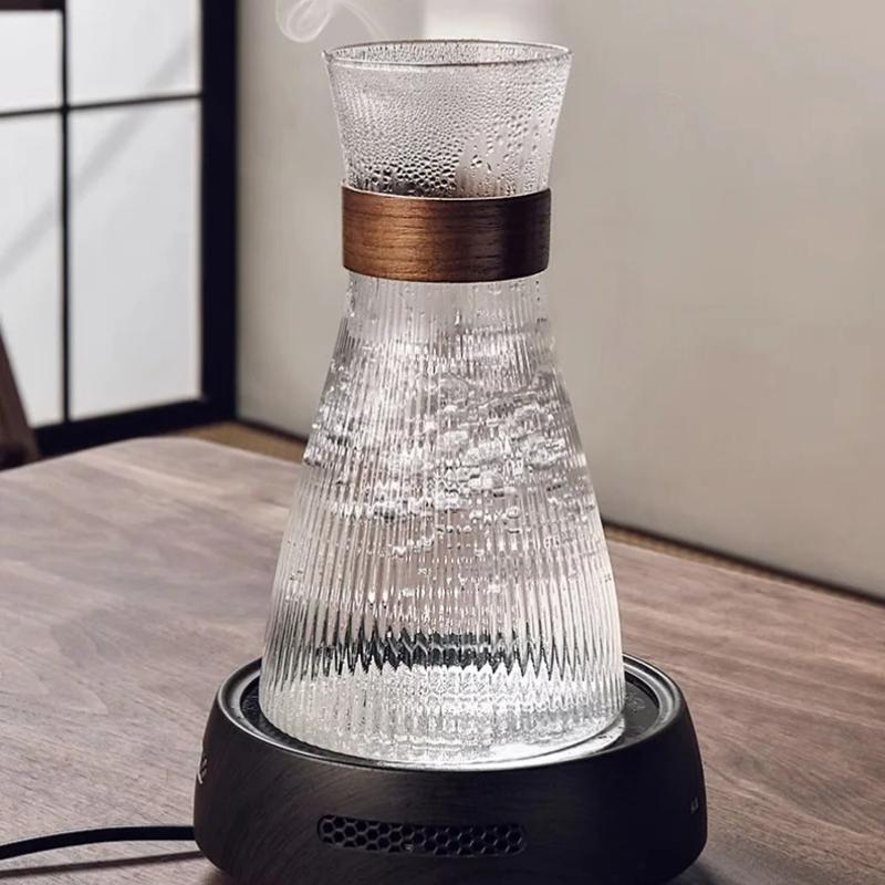 1600ML High Borosilicate Glass Cold Water Pitcher,Large Capacity Heat Resistant for Juice Cold Brew Home with Wooden Lid-Premium