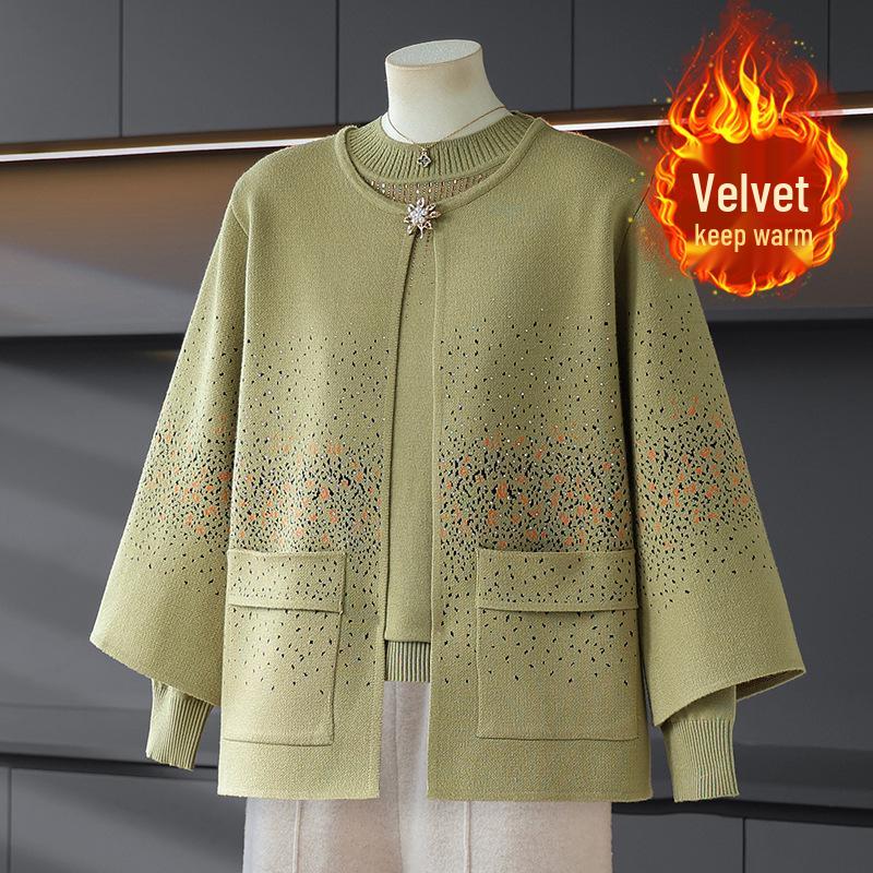 Mom's Stylish Knit Fleece Winter Suit: Two-Piece Base Layer Set for Middle-Aged & Elderly Women - Year of the Rat Edition, Happy Mother-in-Law