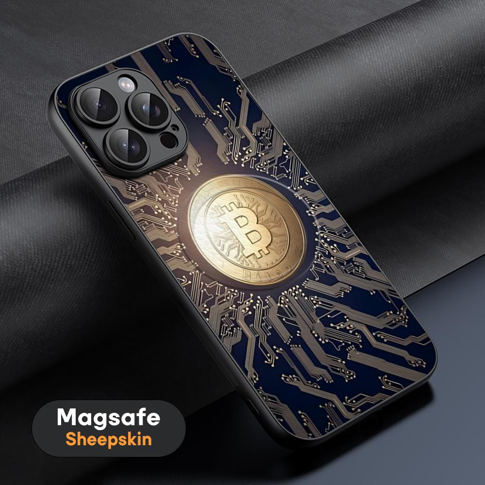 Bitcoin BTC Stylish cool design Phone Case For iPhone 16 15 14 13 12 11 Plus Pro Max High-end Luxury Magsafe Sheepskin