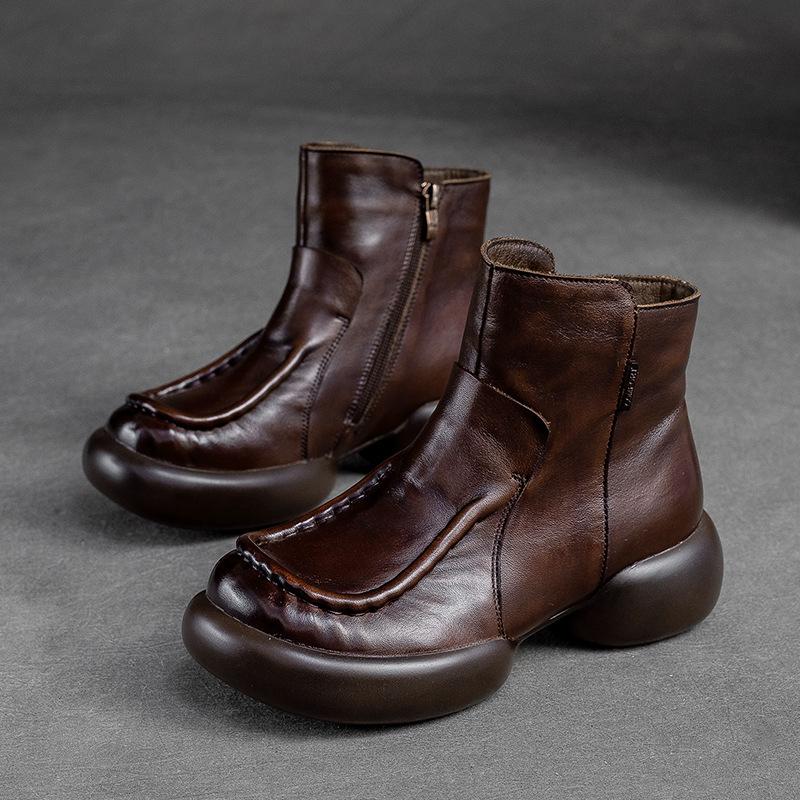 

Johnature Ретро плюшевые теплые полусапоги из натуральной кожи однотонная универсальная женская обувь 39 красно-коричневый