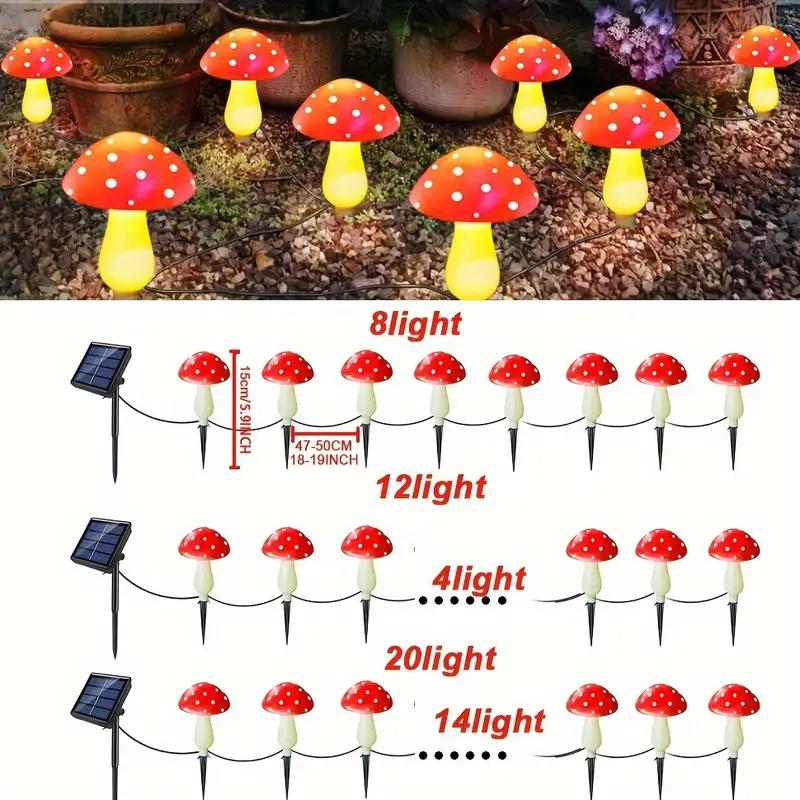 8/12/20LEDs Solar Powered Mushroom Garden Lights with 8 Lighting Modes for Christmas Yard Lawn Pathway Wedding Party Decor