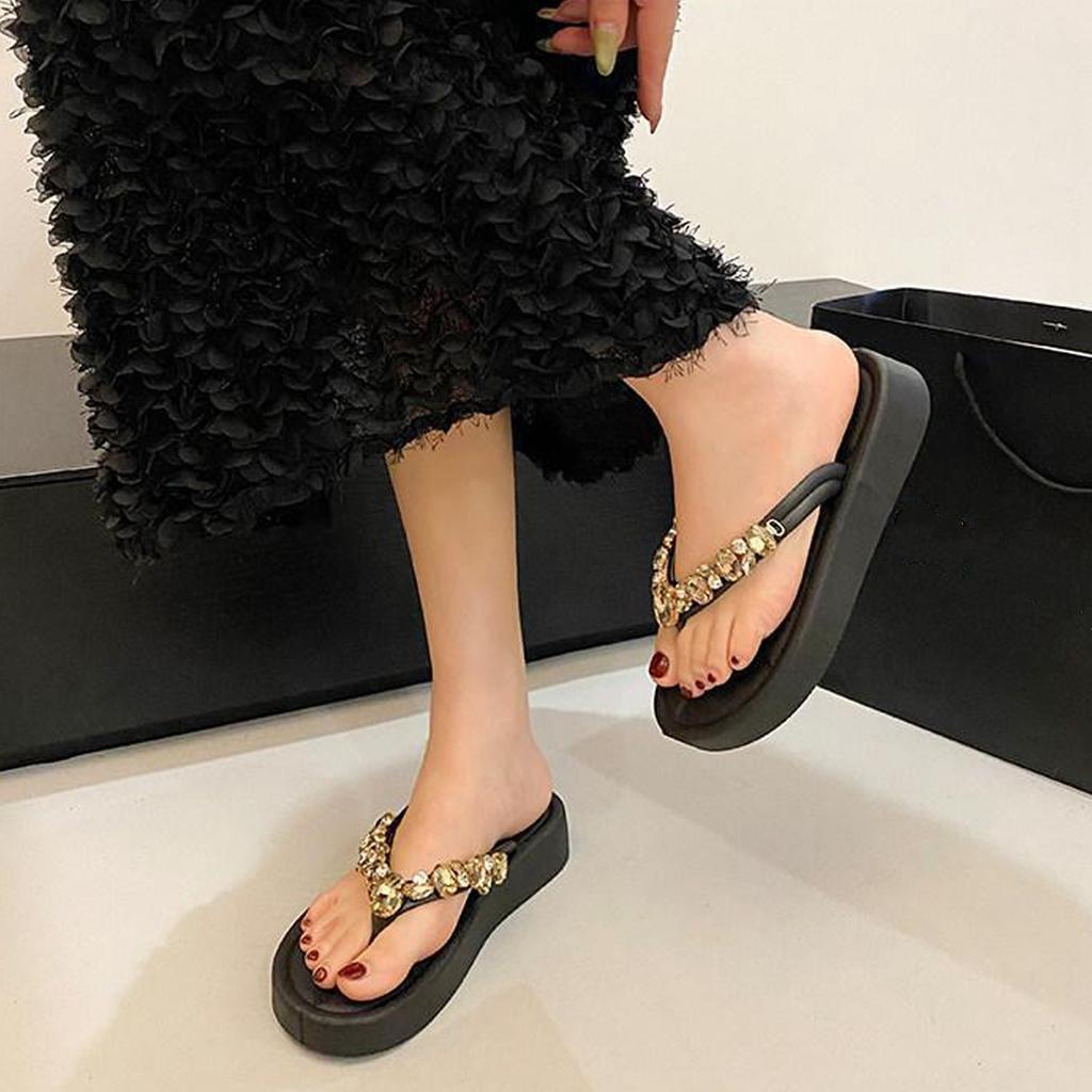Women's Rhinestone Embellished Flip Flop Sandals with Cushioned Footbed and Durable Sole for Casual Outdoor Wear