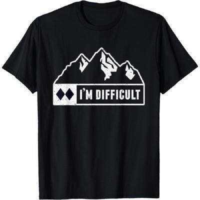 Lustig Ich bin Schwierig Snowboard Skiabfahrt Kreis Bergschild T-Shirt