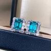 Labor Zuchtdiamant Paraiba Ohrringe 925er Reinsilber Ohrringe quadratisch Tasche Einfach Vier-Krappen Klassische Ohrringe Schmuck