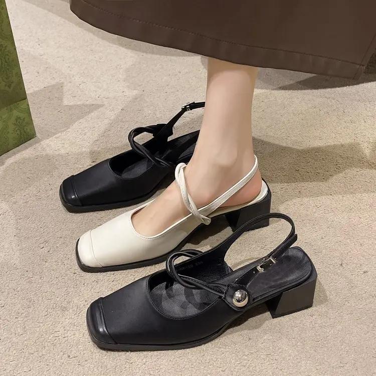 Fashion French Chunky Heels Mary Jane Sandals Women 2025 Summer New Temperament Chunky Heels