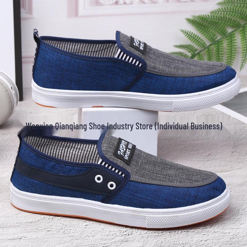 Men's Spring & Autumn Denim Slip-on Shoes - Casual, Comfortable Linen Canvas Board Shoes for Students