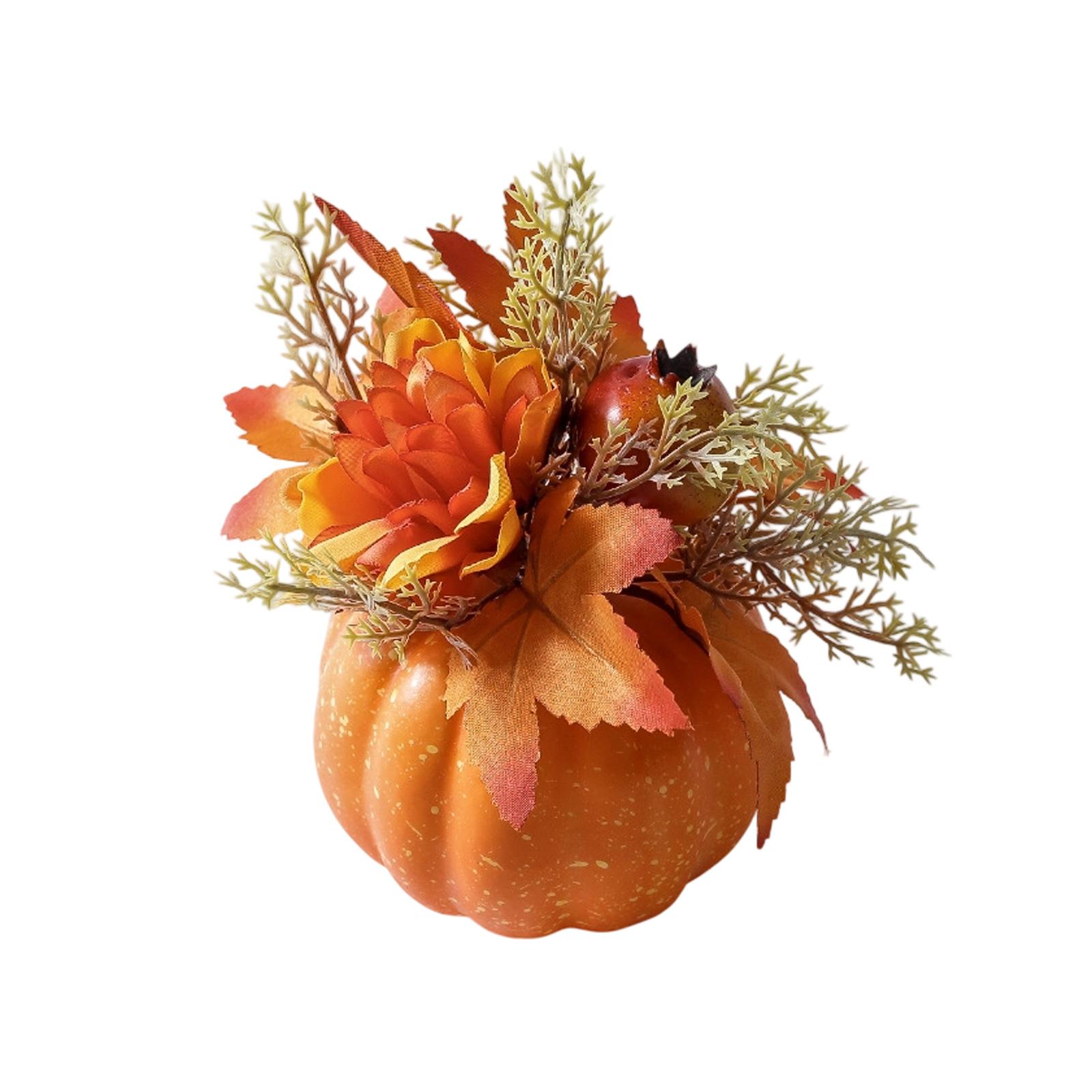 

Thanksgiving Artificial Pumpkins Rustic Plastic Pumpkin Decorations with Leaves for Fall Party