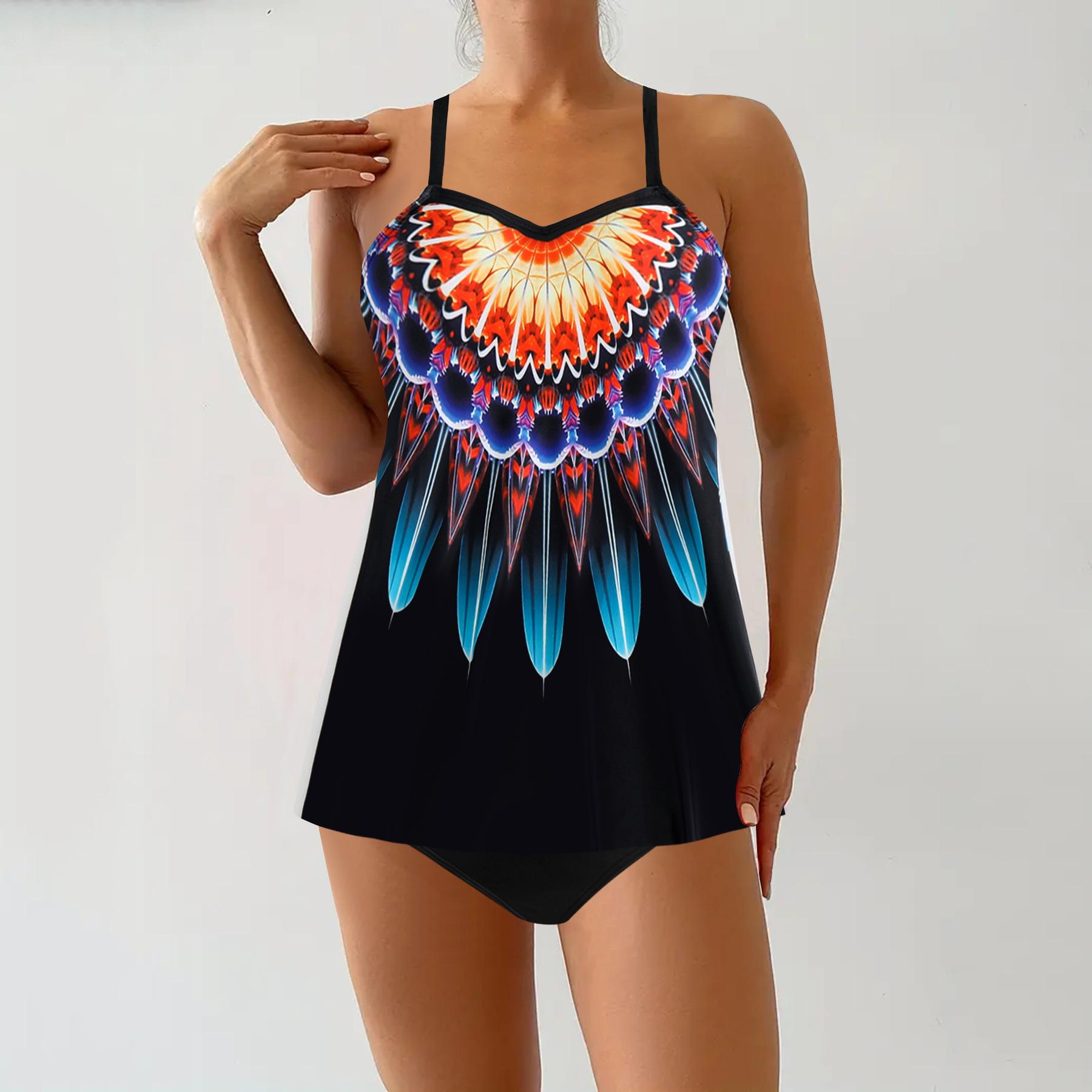 

The new Tankini colorful print is loose to cover the belly and add fat to increase the conservative swimsuit. 5XL різнокольоровий