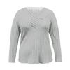 Women's Solid Color Plus Size Cross V-Neck Long Sleeved Pullover T-shirt Top