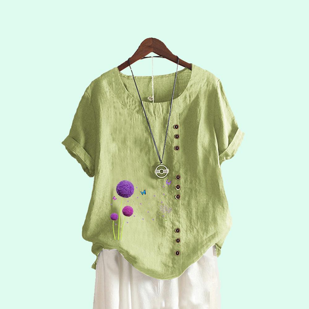 

Летняя футболка с коротким рукавом, женская модная повседневная блузка с круглым вырезом и принтом, женская S-5XL, пуловер больших размеров, свободная рубашка XXXXXL зелёный